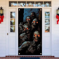Halloween Door Cover 71×35 Inches Scary Zombie Group Peeking Banner Creepy…