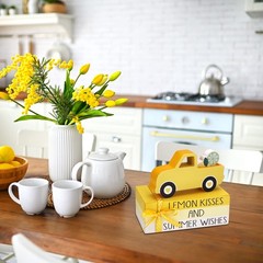 5 PCS Lemon Tiered Tray Decor, Rustic Book Stack & Truck with Lemon Wooden Si…