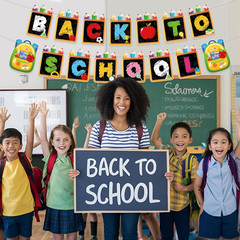 Back to School Banner Decorations, Colorful First Day of School Banner Pencil Sc