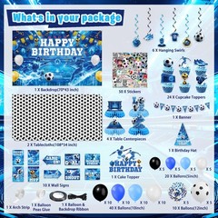 FrozzlyFun Soccer Party Decorations for Boys, 173Pcs Blue Soccer Ball Bday Pa…