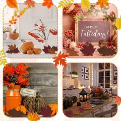 Qunclay 6 Pcs Fall Thanksgiving Decor Maple Leaves Wood Sign Brown