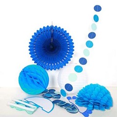 Under The Sea Theme Blue Birthday Party Decorations Circle Garlands Paper Fan…