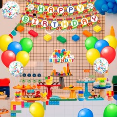 Lego Building Blocks Party Decoration Birthday Supplies Balloons Cake Topper Set