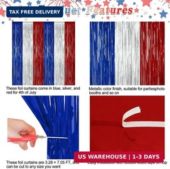 ZATAYE 2 Pack Blue Silver Red Foil Curtain Streamer Decorations | Blue Silver Re
