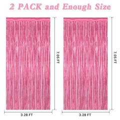 2 Pack Party Decorations, 3.28 FT x 7.05 FT Backdrop, Metallic 2 PCS Pink