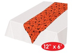 Halloween Fabric Table Runner Cloth Set of 2 Party Decor Black Cats Orange Bats