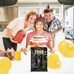18Th Birthday Decorations Back in 2008 Table Sign for Men Women, Black Gold Happ