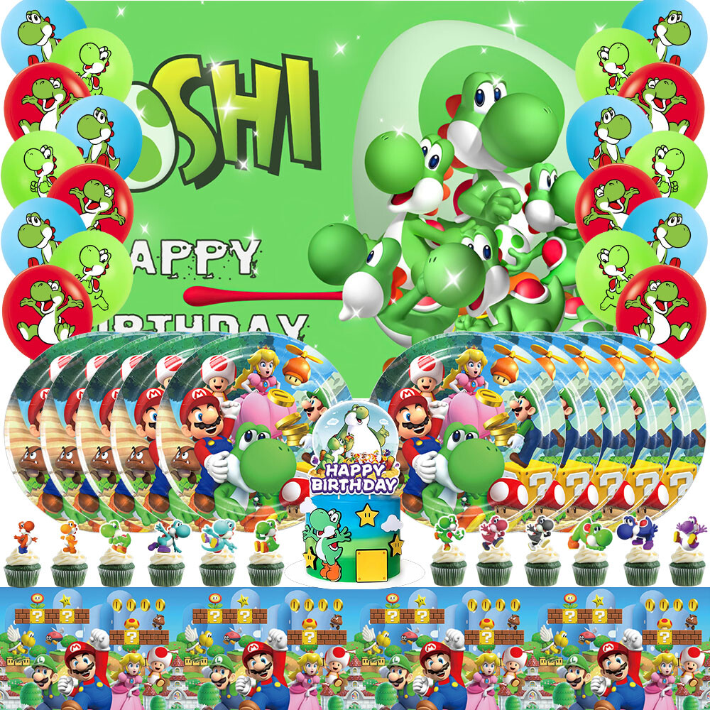 Yoshi Birthday Decorations Party Supplies Set Plates Balloon Cake Toppers Banner