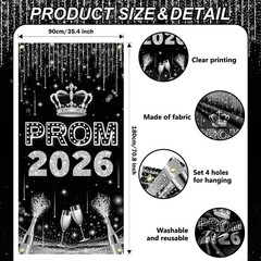 3PCS Prom Send Off Decorations Banner Prom Door Porch Sign Decorations 2026 Blac