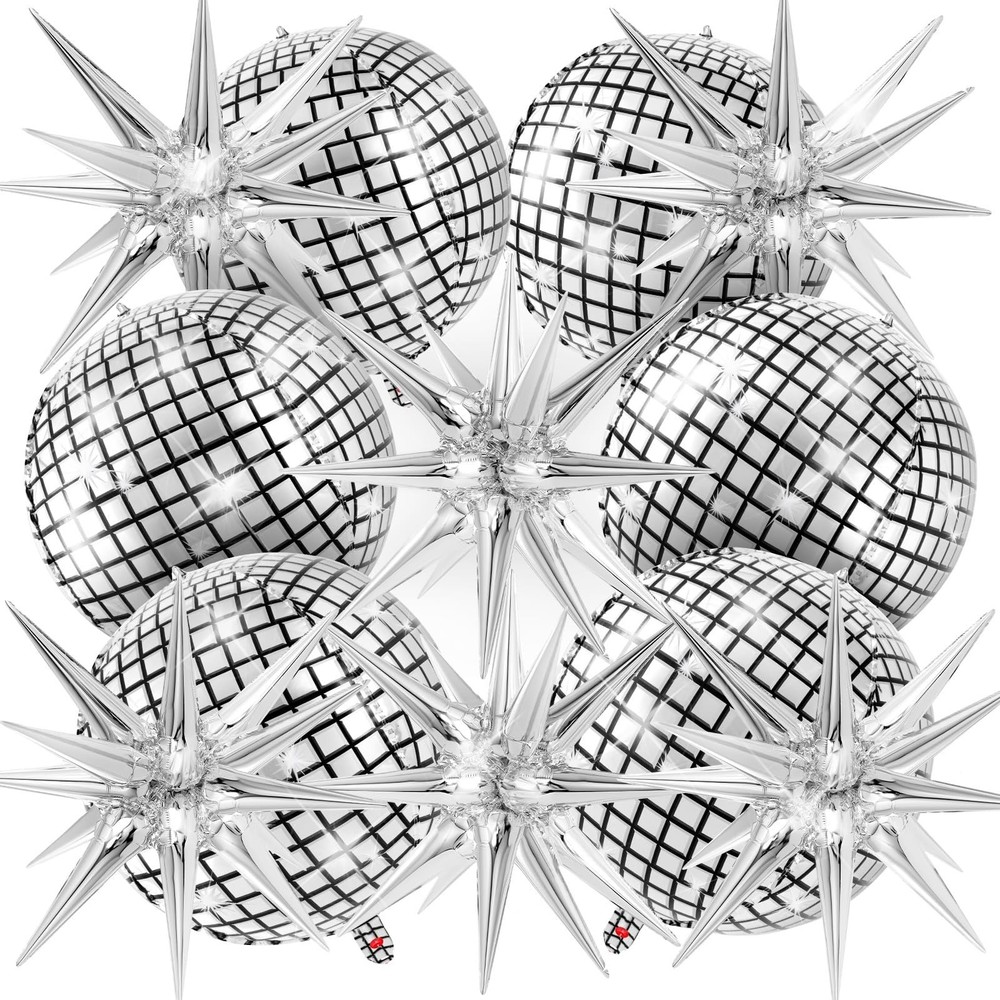 Disco Ball Balloons with Star Balloons, 22 Inch Metallic Silver Foil Balloon …