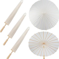 3 Pieces 33 Inches Large White Parasol Decorative Chinese Japanese Parasol Ra…