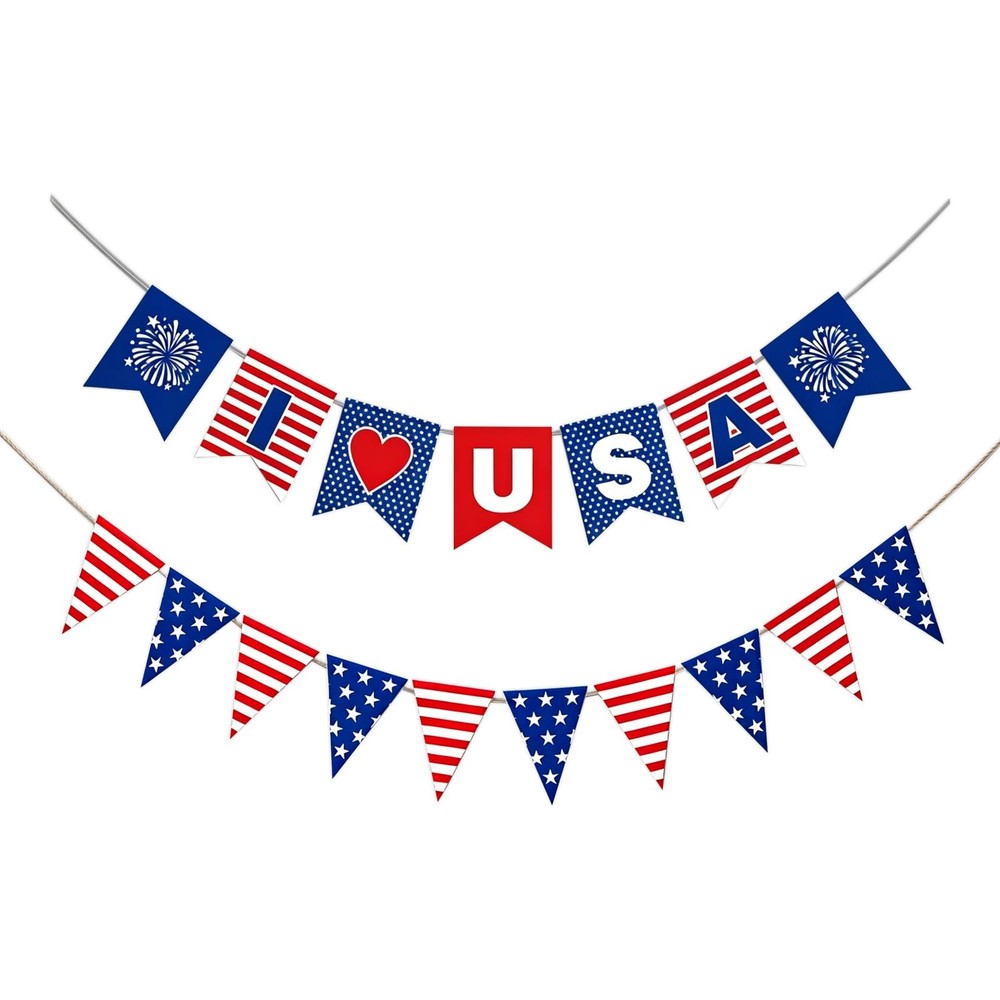 Patriotic Banner 4th of July Decorations, Stars and Stripes Flag Bunting Garl…