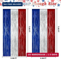 ZATAYE 2 Pack Blue Silver Red Foil Curtain Streamer Decorations | Blue Silver Re