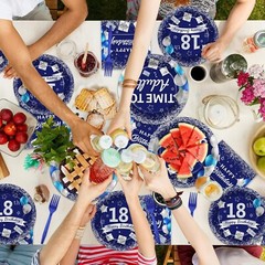 Time to Adult! 96 Pcs Blue & Silver 18th Birthday Tableware for Boys and Girls