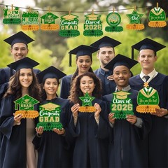 Elegant 2026 Graduation Honeycomb Centerpieces – Pack of 8, Green & Gold Design