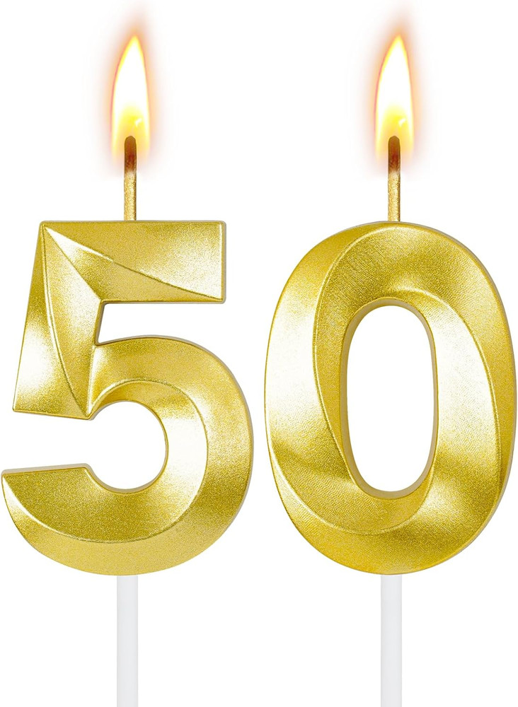 50Th Birthday Decorations for Women and Men, Gold Number 50 Candle | Gold Number