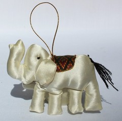 Fair Trade Silk Elephant Hanging Xmas Decoration Set of 2 Handmade in Cambodia