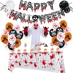 Spider and Skull Ghost Tablecloth & Cake Topper Set Halloween Party Decorations