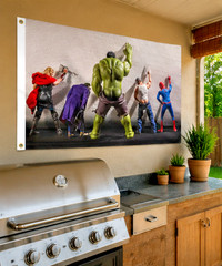 Funny Superhero Peeing Flag Hulk Spider-Man Thor Wolverine Man Cave Banner 3×5