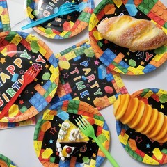 Vibrant Building Block Birthday Party Set – 96 Durable Pieces for 24 Guests