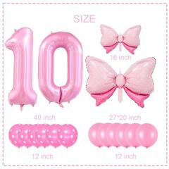 Pink Birthday Balloons, Bow Balloons Pink 10 Balloon Number 40 Inch, 10th Bir…