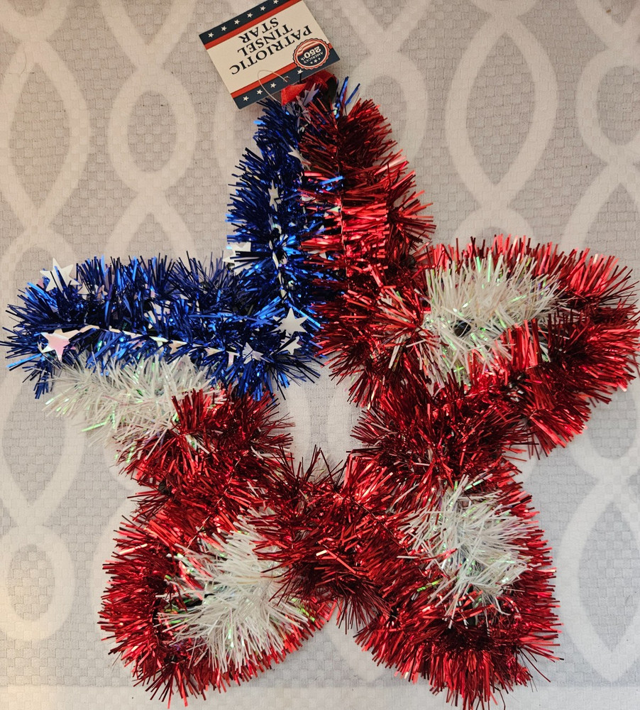 Red White & Blue Patriotic Tinsel Star/ 4th Of July Party Decor America Birthday