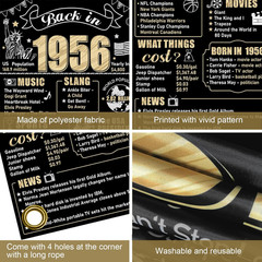70Th Birthday Decorations Back in 1956 Door Banner for Men Women, Black Gold Hap