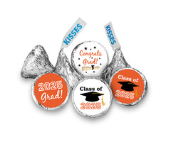 Class of 2025 Orange Graduation Party Favor Kisses Stickers Labels SET of 216