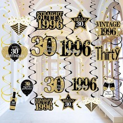 Turypaty 30th Birthday Decorations Hanging Swirls for Men Black Gold