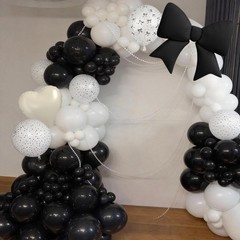 Black White Bow Balloons, 50 Pcs Pearl White Dot Printed Balloons with Black …