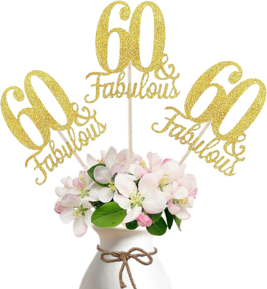 10-Pack Double Sided Rose Gold Fabulous and 60Th Birthday Centerpieces for Table