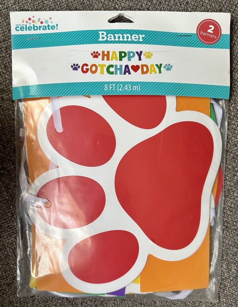 HAPPY GOTCHA DAY Banner for Dog Cat Adoption Party Celebrate 8ft Long 2-PACK NEW