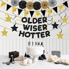 Older Wiser Hotter Triangle Flag Birthday Banner Decorations Kit- Black Gold …
