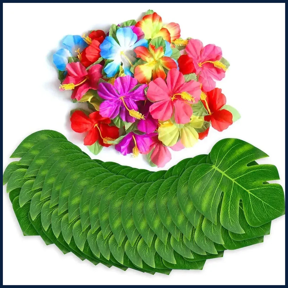 20pcs Tropical Palm Leaf Hibiscus Flower Imitation Leaves for Hawaii Party
