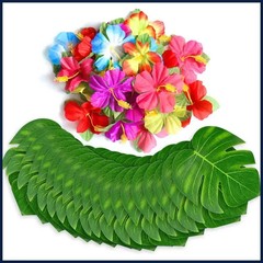 20pcs Tropical Palm Leaf Hibiscus Flower Imitation Leaves for Hawaii Party