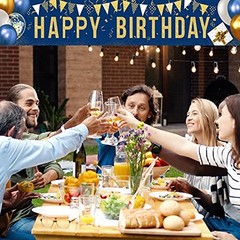 Happy Birthday Yard Sign Banner – Large 118″ x 19.7″ Navy Blue and Gold