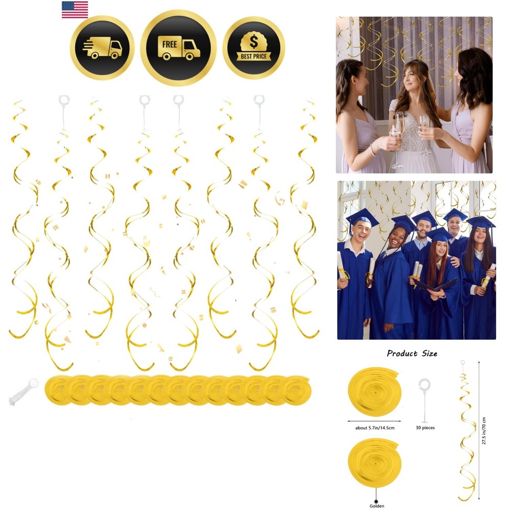 Gold Hanging Swirl Decorations 30 Pcs, Streamers Party Decorations -Twin Tail…