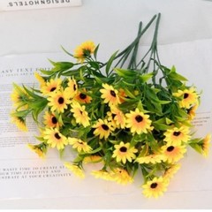 15 Head Yellow Artificial Sunflowers with Flexible Stems for Home Decor