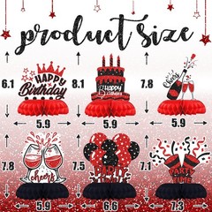 12PCS Black Red Birthday Honeycomb Table Centerpieces, Happy Birthday, Decor