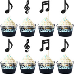 Gyufise 36Pcs Music Notes Cupcake Toppers and Wrappers Glitter Musical Symbols C