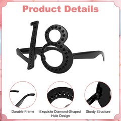 6-Pack Birthday Glasses with Rhinestones, 18th Photo Booth Props [Black]