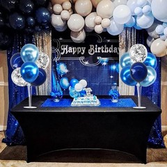 4 Set Metallic Blue Silver Balloon Stand Centerpiece Table Decorations for Me…