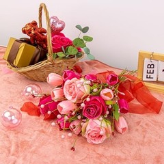 Romantic Valentine Centerpiece Decorations – 10 PCs Artificial Red Pink Flowers,