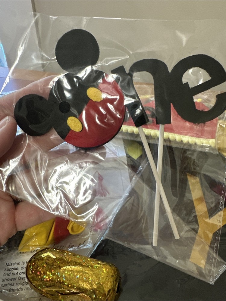 1st Birthday Cartoon Mouse Decorations – Banners, Balloons, Door Hanger, Crown..