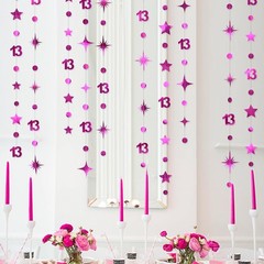 Hot Pink 13th Birthday Decorations Number 13 Circle Dot Twinkle Star