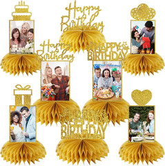 8Pcs Honeycomb Birthday Decorations – Gold Glitter Centerpieces for Women & Men,