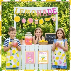 Lemonade Stand Supplies, 2 Pack Lemon Aprons with Pockets, 2 Lemonade Banners…