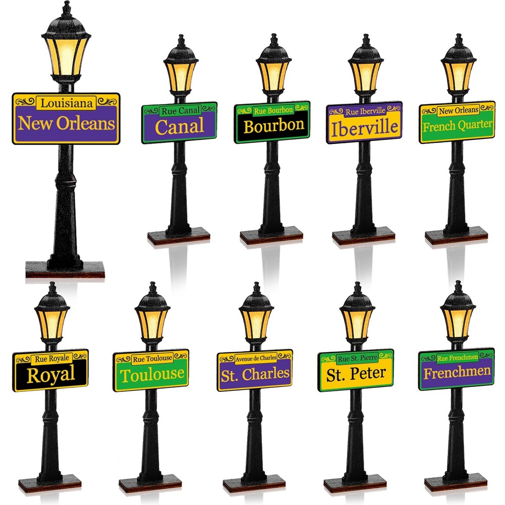 10 PCS 8 Inch Mardi Gras New Orleans Street Sign Lamp Post Table Centerpieces