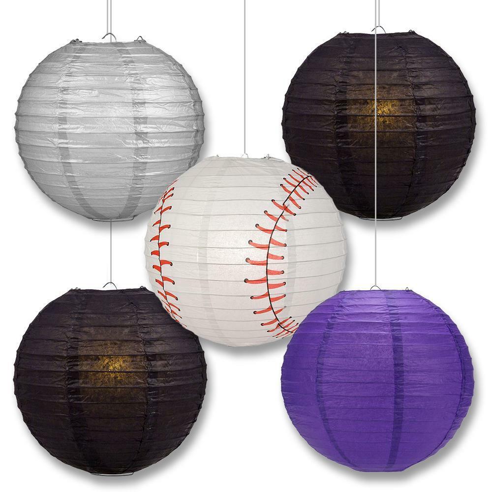 Colorado Pro Baseball 14-inch Paper Lanterns 5pc Combo Party Pack – Purple, Blac