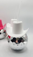 4× Disco Ball Cowgirl Hat Tumbler 20 Oz 2 Hot Pink, 2 White Bachelorette Party